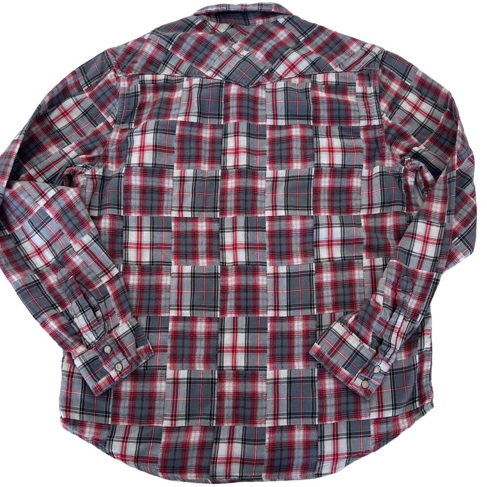 Lucky Brand Red/Gray Long Sleeve Casual Pearl Button Up Flannel Shirt- M - Picture 2 of 8
